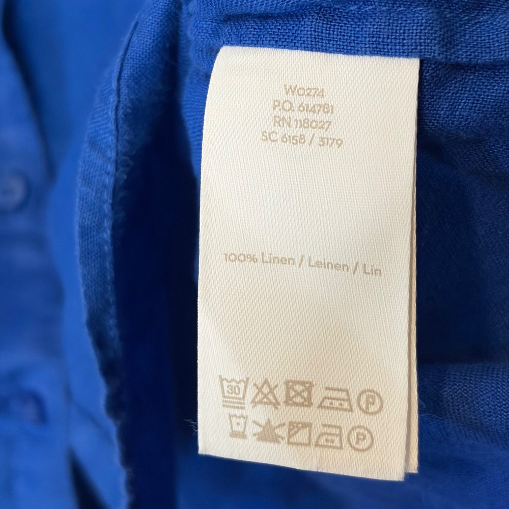 Boden Womens 8 US Cobalt Blue 100% Linen Button Up Shirt Long Sleeve Preppy - Picture 6 of 8